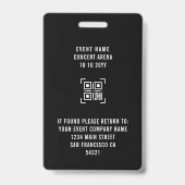 Aangepaste VIP Concert Event All Access Pass QR Co Badge (Achterkant)