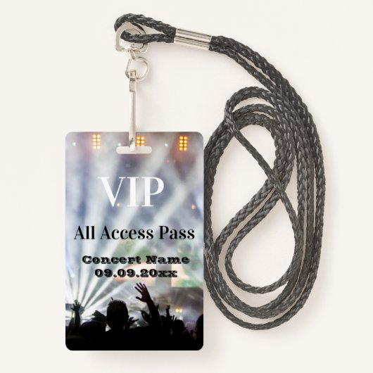 Aangepaste VIP-toegangspas voor VIP-concerten Badge (Voorkant met draagriem)