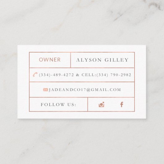 Aangepaste Visitekaartjes: Jade + Co Visitekaartje (Achterkant)