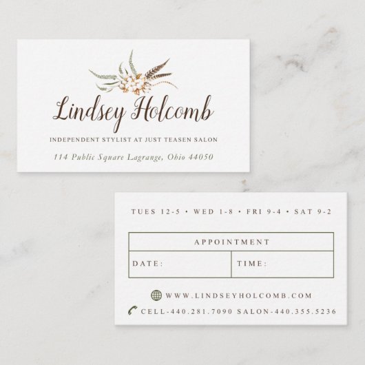 Aangepaste Visitekaartjes: Lindsey H Afsprakenkaartje (Voorkant / Achterkant)