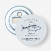 Aangepaste visreis vrijgezellenfeest button flesopener (Voorkant)