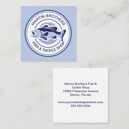 Aangepaste visverpakking Blauwe baasje Visserijwin Vierkante Visitekaartje (Voorkant / Achterkant)