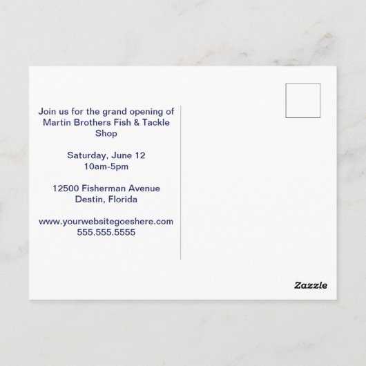 Aangepaste visverpakking Blauwe tas Grote opening Briefkaart (Achterkant)