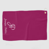 Aangepaste Viva Magenta Typografie Monogram Naam Golfhanddoek (Horizontaal)