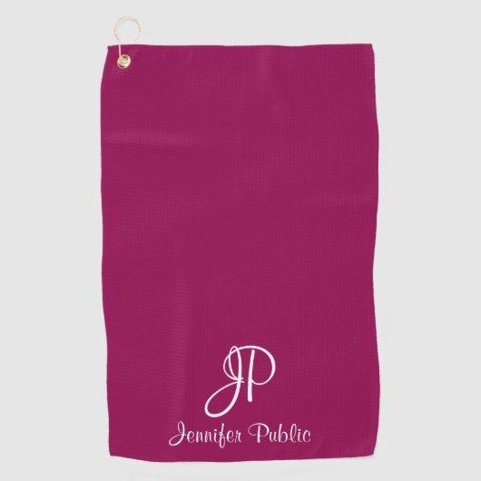 Aangepaste Viva Magenta Typografie Monogram Naam Golfhanddoek (Voorkant)