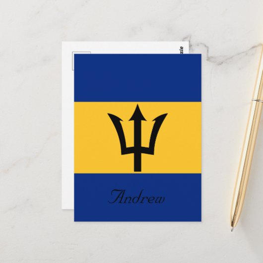 Aangepaste vlag van Barbados Trident van Neptune Briefkaart (Voorkant / Achterkant in situ)