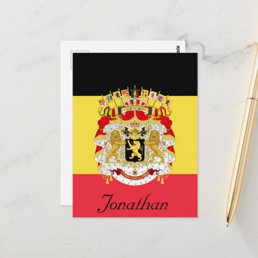 Aangepaste vlag van België zwart-wit rood Briefkaart (Voorkant / Achterkant in situ)