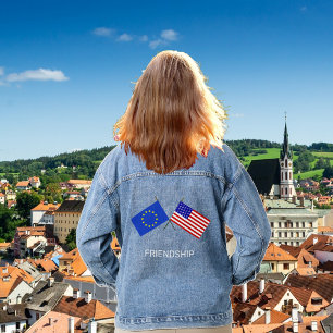 Aangepaste vlaggen van Europa & Verenigde Staten Denim Jacket