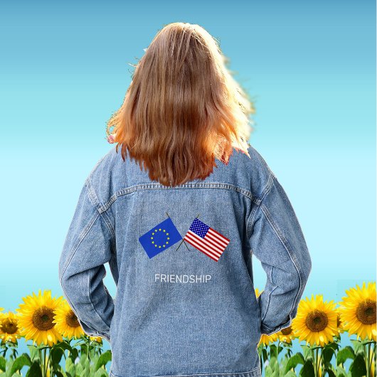Aangepaste vlaggen van Europa & Verenigde Staten Denim Jacket