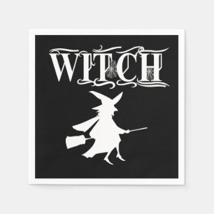 Aangepaste Vliegende Heks Witte Typografie Hallowe Servet