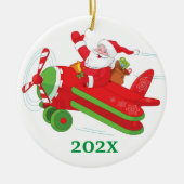 Aangepaste vliegende kerstboom met Kerstman Keramisch Ornament (Voorkant)