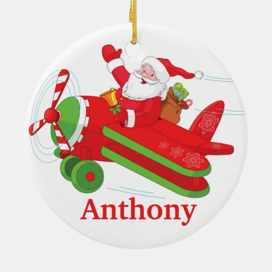 Aangepaste vliegende kerstboom met Kerstman Keramisch Ornament (Achterkant)