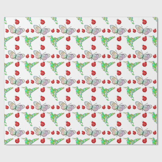 Aangepaste vlinder, Hummingbird en Ladybug Pattern Cadeaupapier (Vlak)