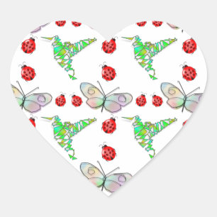 Aangepaste vlinder, Hummingbird en Ladybug Pattern Hart Sticker
