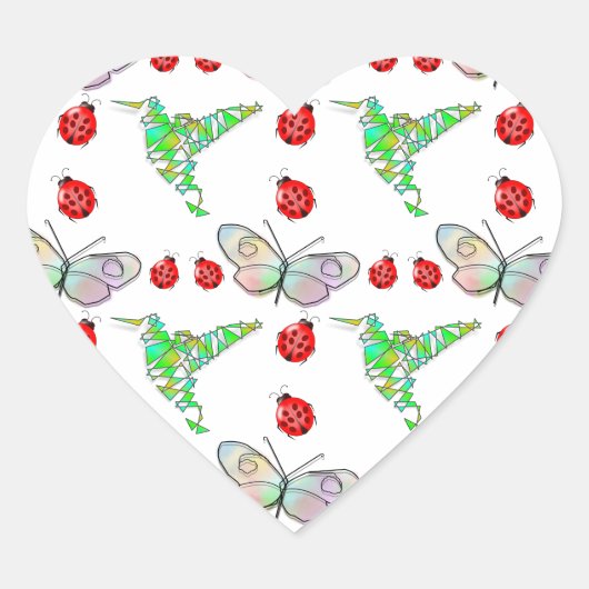 Aangepaste vlinder, Hummingbird en Ladybug Pattern Hart Sticker (Voorkant)