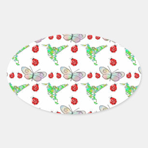 Aangepaste vlinder, Hummingbird en Ladybug Pattern Ovale Sticker