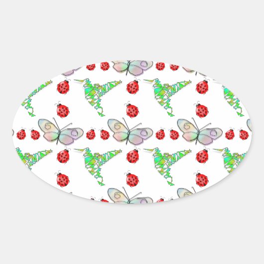Aangepaste vlinder, Hummingbird en Ladybug Pattern Ovale Sticker (Voorkant)