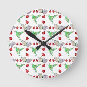 Aangepaste vlinder, Hummingbird en Ladybug Pattern Ronde Klok
