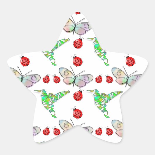 Aangepaste vlinder, Hummingbird en Ladybug Pattern Ster Sticker (Voorkant)
