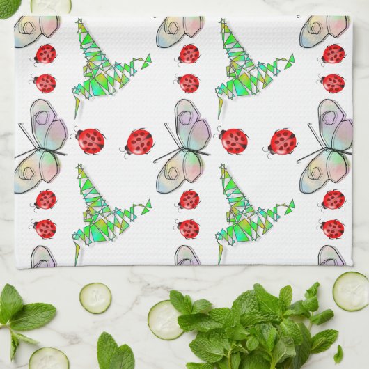 Aangepaste vlinder, Hummingbird en Ladybug Pattern Theedoek (Gevouwen)