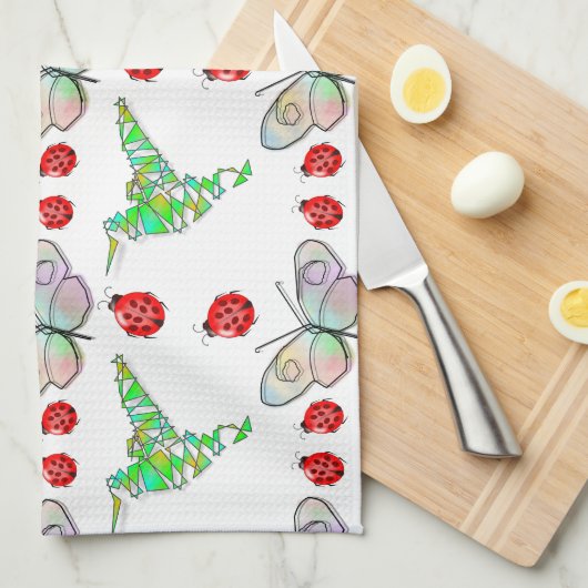 Aangepaste vlinder, Hummingbird en Ladybug Pattern Theedoek (Quarter Fold)
