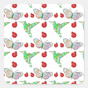 Aangepaste vlinder, Hummingbird en Ladybug Pattern Vierkante Sticker