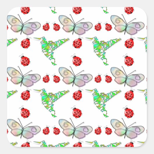 Aangepaste vlinder, Hummingbird en Ladybug Pattern Vierkante Sticker (Voorkant)