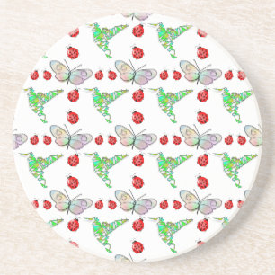 Aangepaste vlinder, Hummingbird en Ladybug Pattern Zandsteen Onderzetter