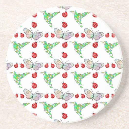 Aangepaste vlinder, Hummingbird en Ladybug Pattern Zandsteen Onderzetter (Voorkant)