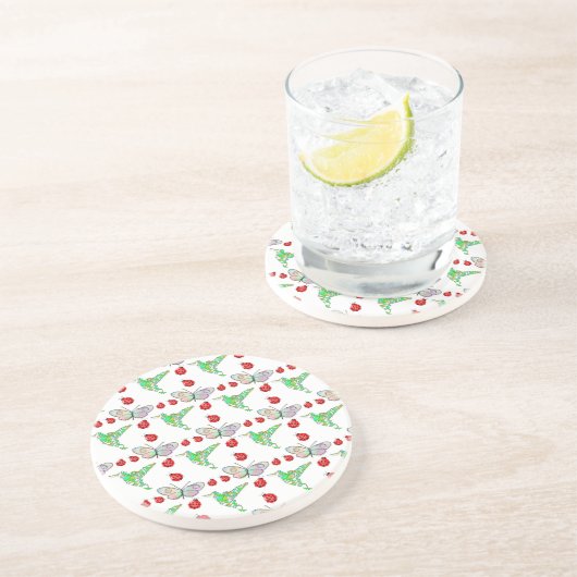 Aangepaste vlinder, Hummingbird en Ladybug Pattern Zandsteen Onderzetter (Zijkant)