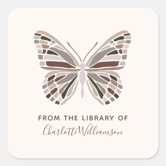 Aangepaste vlinder uit de bibliotheek van Ex Libri Vierkante Sticker (Voorkant)