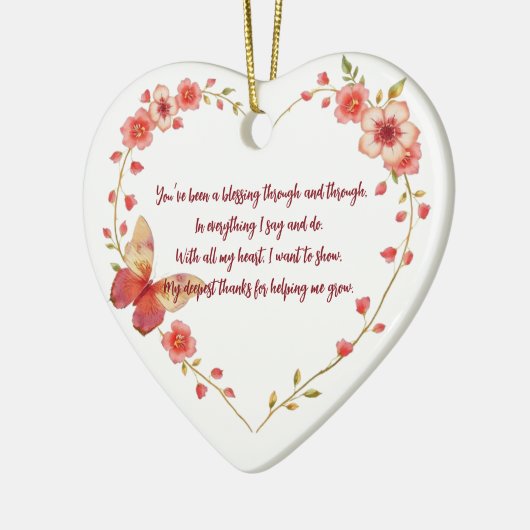 Aangepaste Vlinders & Bloemen Hart Mentor Dank u Keramisch Ornament (Links)