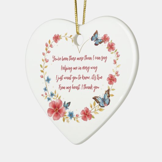 Aangepaste Vlinders en Bloemen Hart Dank U Keramisch Ornament (Links)