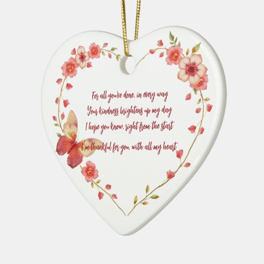 Aangepaste Vlinders en Bloemen Hart Dank U Keramisch Ornament (Links)