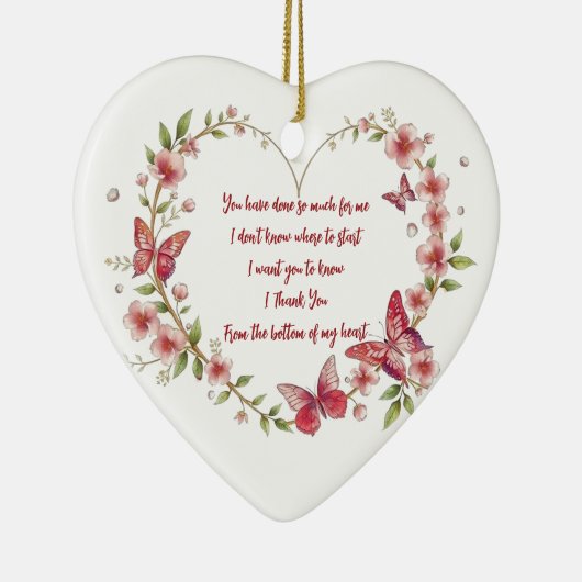 Aangepaste Vlinders en Bloemen Hart Dank U Keramisch Ornament (Rechts)