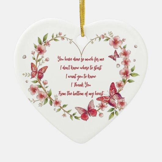 Aangepaste Vlinders en Bloemen Hart Dank U Keramisch Ornament (Voorkant)
