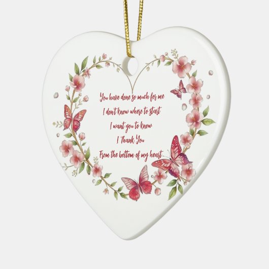 Aangepaste Vlinders en Bloemen Hart Dank U Keramisch Ornament (Links)
