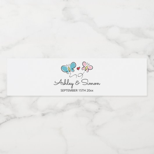 Aangepaste vlinders fladderen bruiloft receptie waterfles etiket (Enkel label)