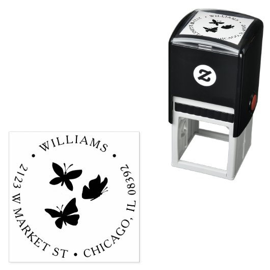 Aangepaste vlinders Ronde Naam & Retouradres Zelfinktende Stempel (In situ)