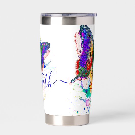 Aangepaste vlinderspaar geïsoleerde drinkbeker (Links)