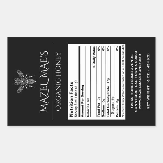 Aangepaste voedingslabels voor zelfgemaakte honing rechthoekige sticker (Voorkant)
