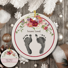 Aangepaste Voet Prints van Uw Baby Rode Bloemen Ge Keramisch Ornament