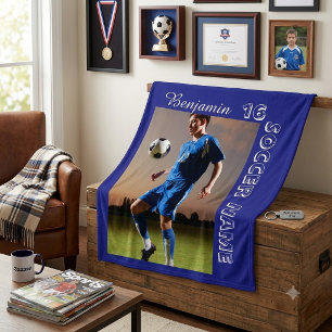 Aangepaste Voetbal Foto Dekbed Persoonlijke Naam N Fleece Deken