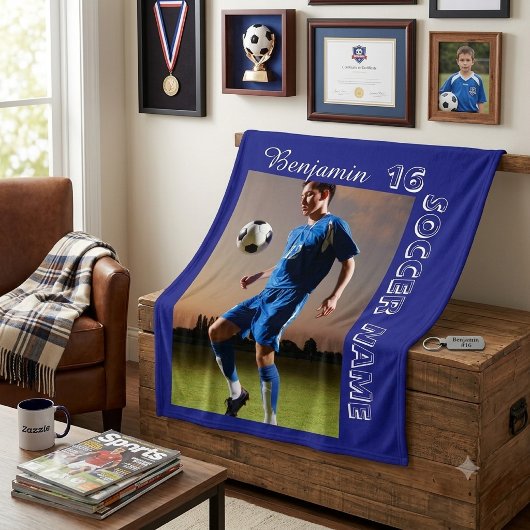 Aangepaste Voetbal Foto Dekbed Persoonlijke Naam N Fleece Deken