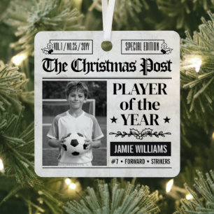 Aangepaste Voetbal Kerst Krant Foto Metalen Ornament