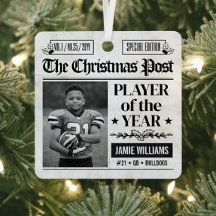 Aangepaste voetbal Kerst krant foto Metalen Ornament