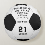 Aangepaste Voetbal naam en Baby Rond Kussen<br><div class="desc">Gepersonaliseerde Voetbal naam en Baby statistieken of geboorterecord. Gepersonaliseerd Voetbal met Naam en Baby Stats of Geboorterecord. De naam van uw baby en belangrijke geboortestatistieken, waaronder geboortedatum, naam, dag van de week, gewicht en lengte. Geweldig cadeau voor de honkbal thema kwekerij of honkbal fan.</div>