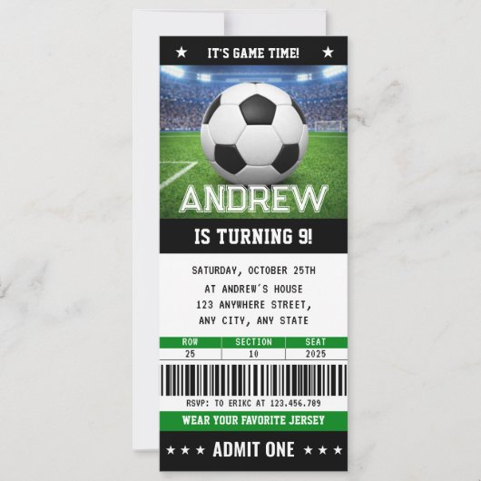 Aangepaste voetbal ticket verjaardagsuitnodiging kaart (Voorkant)