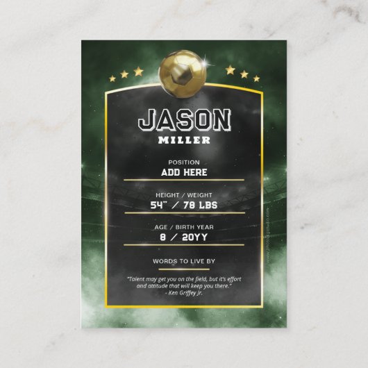 Aangepaste Voetbal Trading Kaart Green Gold Stadiu Contactkaartje (Achterkant)
