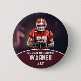 Aangepaste voetbalfoto en naam sportknop ronde button 5,7 cm